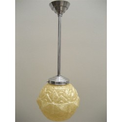 Art Deco hanglamp met glazen "diamant" bol, lengte 54 cm