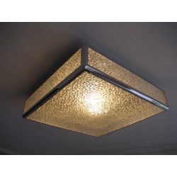 Vintage plafondlamp, plafonniere met kunststof platen in verchroomde profielen, 71 x 71 cm