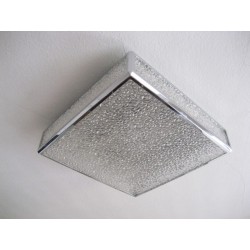 Vintage plafondlamp, plafonniere met kunststof platen in verchroomde profielen, 71 x 71 cm