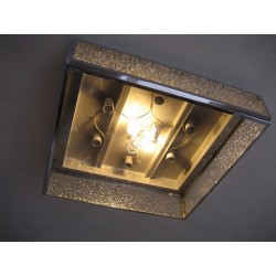 Vintage plafondlamp, plafonniere met kunststof platen in verchroomde profielen, 71 x 71 cm