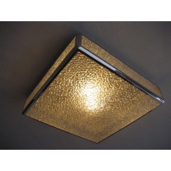 Vintage plafondlamp, plafonniere met kunststof platen in verchroomde profielen, 71 x 71 cm