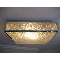 Vintage plafondlamp, plafonniere met kunststof platen in verchroomde profielen, 71 x 71 cm