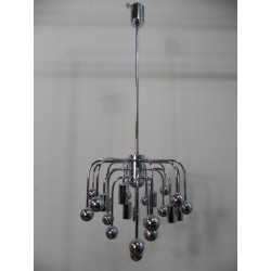 Vintage Sputnik lamp met 9 lichtpunten en 16 verchroomde bollen, hanglamp