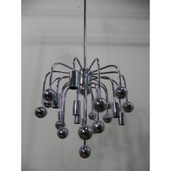 Vintage Sputnik lamp met 9 lichtpunten en 16 verchroomde bollen, hanglamp