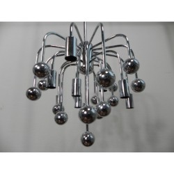 Vintage Sputnik lamp met 9 lichtpunten en 16 verchroomde bollen, hanglamp