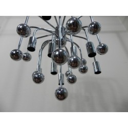 Vintage Sputnik lamp met 9 lichtpunten en 16 verchroomde bollen, hanglamp