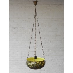 Vintage hanglamp met grote glazen schaal aan kettingen