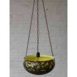 Vintage hanglamp met grote glazen schaal aan kettingen