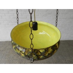 Vintage hanglamp met grote glazen schaal aan kettingen