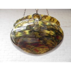 Vintage hanglamp met grote glazen schaal aan kettingen