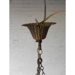 Vintage hanglamp met grote glazen schaal aan kettingen