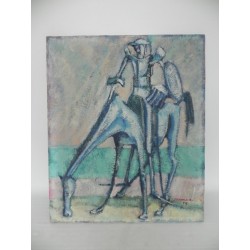 Schilderij ridder op paard Don Quichot, A. Mendola