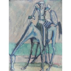 Schilderij ridder op paard Don Quichot, A. Mendola