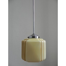 Art Deco hanglamp met kubus vormige beige bol