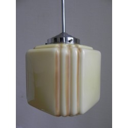 Art Deco hanglamp met kubus vormige beige bol