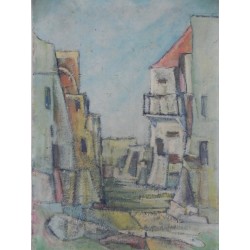 Schilderij dorpsgezicht, A. Mendola
