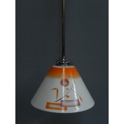 Art Deco hanglamp met glazen kap, aan onderzijde open