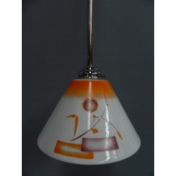 Art Deco hanglamp met glazen kap, aan onderzijde open