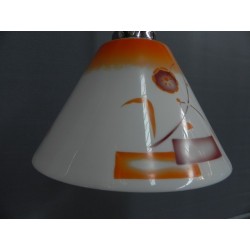 Art Deco hanglamp met glazen kap, aan onderzijde open