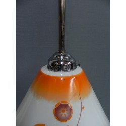 Art Deco hanglamp met glazen kap, aan onderzijde open