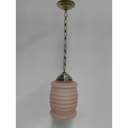 Art Deco hanglamp met roze matglazen kap