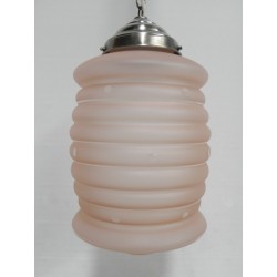 Art Deco hanglamp met roze matglazen kap