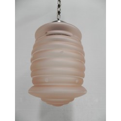 Art Deco hanglamp met roze matglazen kap