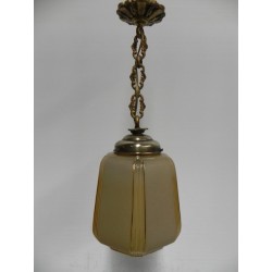 Art Deco hanglamp aan ketting met beige glazen bol