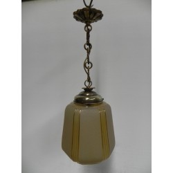 Art Deco hanglamp aan ketting met beige glazen bol