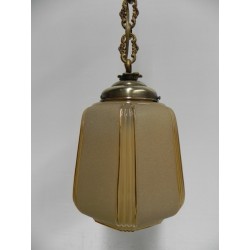 Art Deco hanglamp aan ketting met beige glazen bol