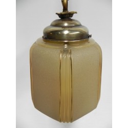 Art Deco hanglamp aan ketting met beige glazen bol