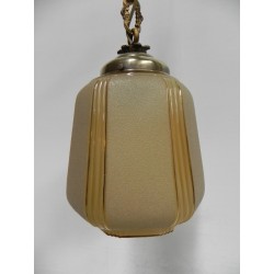 Art Deco hanglamp aan ketting met beige glazen bol