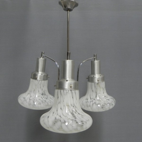 TILT vintage gebruikte design en verlichting, Art Deco, Industrieel, Vintage Vintage hanglamp met 3 gewolkte gla