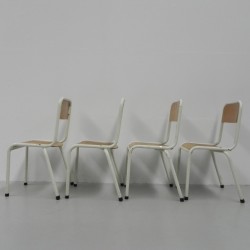 Set of 4 school stackable chairs, seat height 43 cm, 1960s row