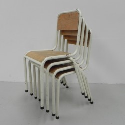 Set of 4 school stackable chairs, seat height 43 cm, 1960s stacked