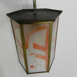 Art Deco hanglamp met 6 glasplaatjes, jaren 30 kap