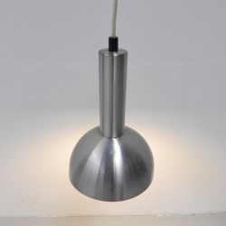 Vintage hanging lamp with aluminum shade, 1960s burning