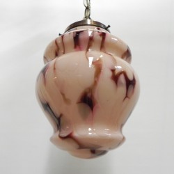Art Deco hanging lamp with marbled salmon-coloured shade, 1930s detail