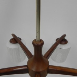 Vintage hanglamp met 5 glazen kappen, jaren 60 armatuur
