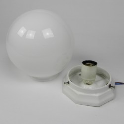 Art Deco ceiling lamp with round glass ball and porcelain fixture, 1930s disassembled