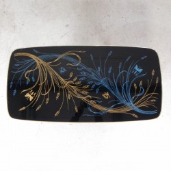 Vintage salontafel met glazen blad en schuine poten, jaren 50 bovenkant blad