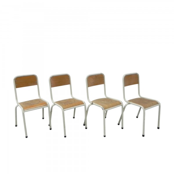 Set of 4 school stackable chairs, seat height 43 cm, 1960s