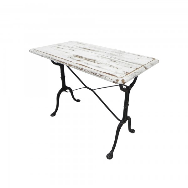 Bistrotafel met houten blad op gietijzeren frame, jaren 30