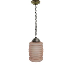 Art Deco hanglamp met roze matglazen kap, jaren 30