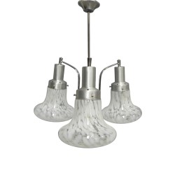 Vintage hanglamp met 3 gewolkte glazen kappen, jaren 70