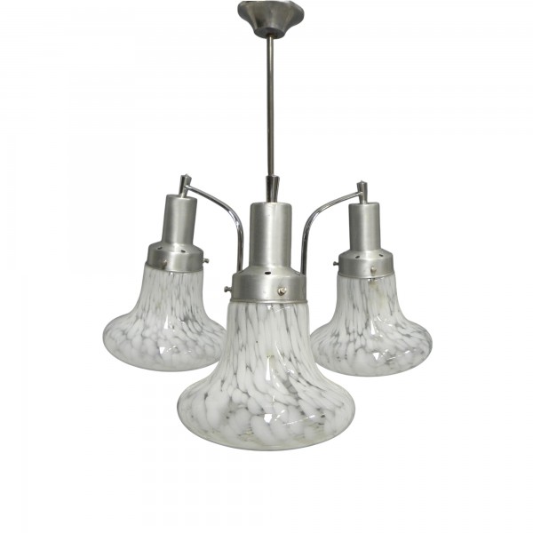 Vintage hanging lamp with 3 cloudy glass shades, 1970s