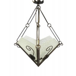 Art Deco hanglamp met 4 gewolkte glazen platen, jaren 30