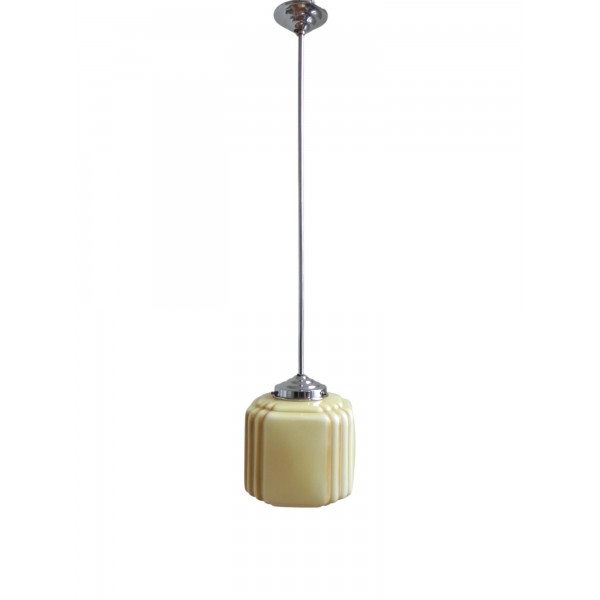 Art Deco hanging lamp with cube shaped beige globe, 1930s
