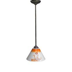 Art Deco hanglamp met glazen kap, aan onderzijde open, jaren 30