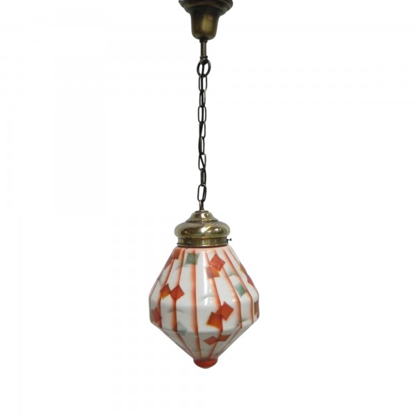 Art Deco hanging lamp with angled glass shade